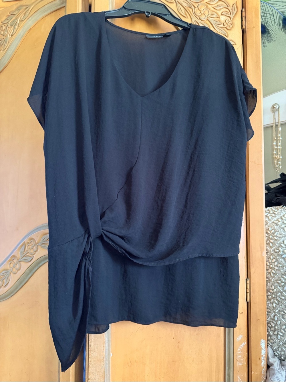 a.n.a Black Knot-Front Cap Sleeve Blouse